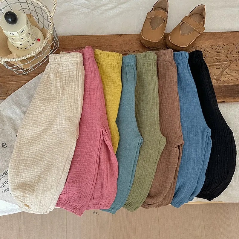 Solid Color Simple Children's Pants Summer Clothing Thin Loose Kids Anti-mosquito Pants Baby Girls Bloomers Casual Trousers