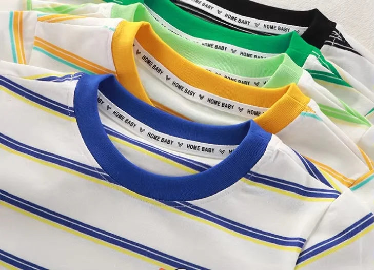 Children's Short-Sleeved Boys Girls 2024 Summer New Striped T-Shirt Baby Thin Section Half-Sleeved Bottoming Shirt Casual Wear