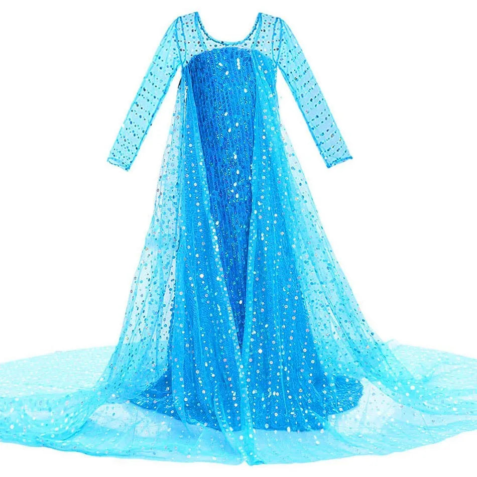 Children Princess Fancy Costume Elsa Party Carnival White Dress Up for Girl Christmas Birthday Cosplay Belle Snowflake Vestidoes