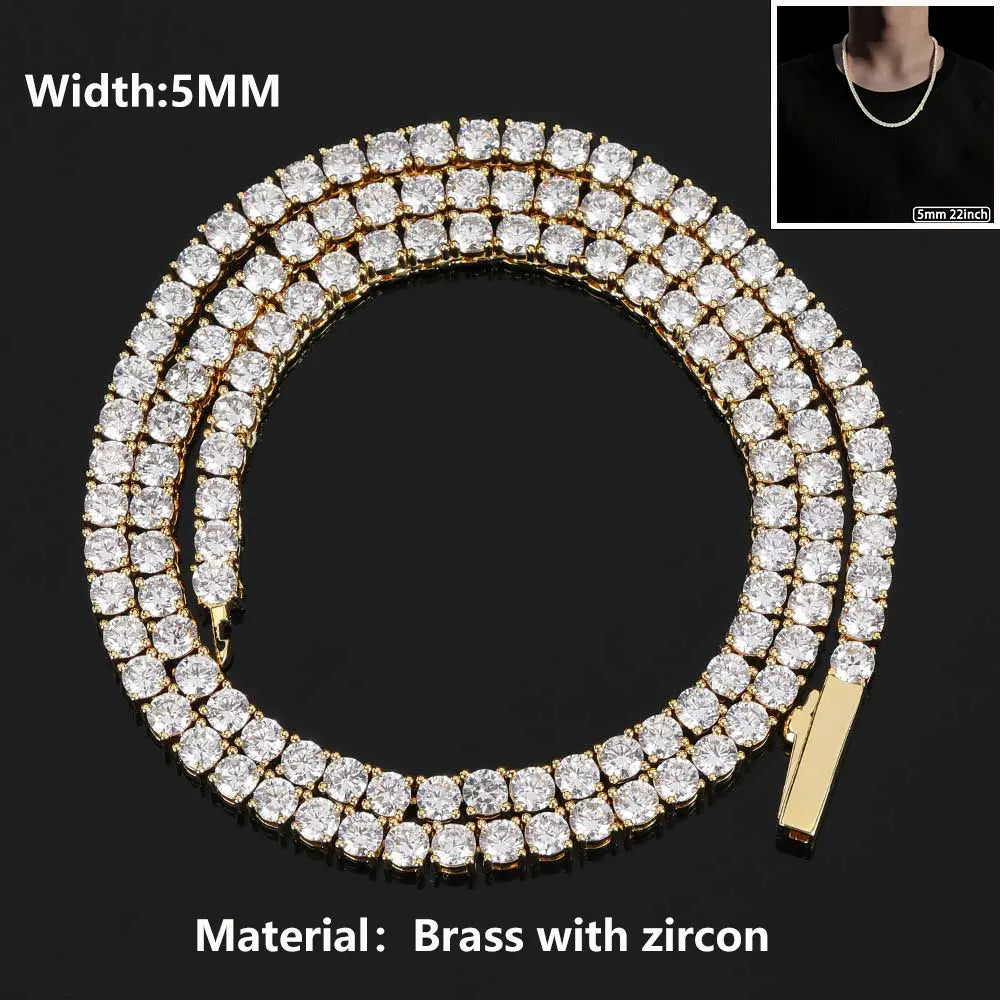Hip Hop Jewelry Cubic Zirconia Iced Out Tennis Chain Iced Out 18k Gold Plated Bling Necklace For Women Drop Shipping