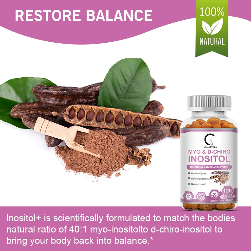 Myo Inositol & D-Chiro Inositol Supplements,Support Fat Metabolism,Healthy Ovarian & Liver Function Support,120 Capsules