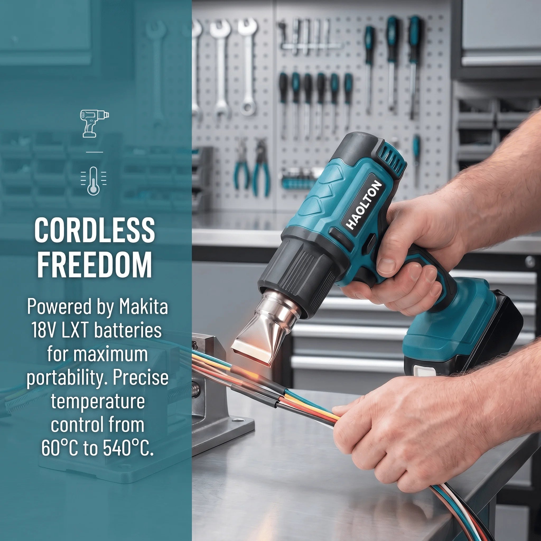 HAOLTON Industrial Gun Handheld Electric Heat Gun Temperatures Heat Gun Cordless Hot Air Adjustable For MAKITA 18V Battery