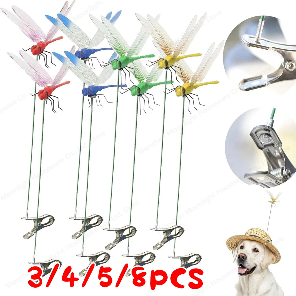 3-8PCS Simulation Dragonfly Clip 31cm Bug Deterrent Realistic Dragonfly Hat Clip Bug Repellent Dragonfly Home Garden Decor