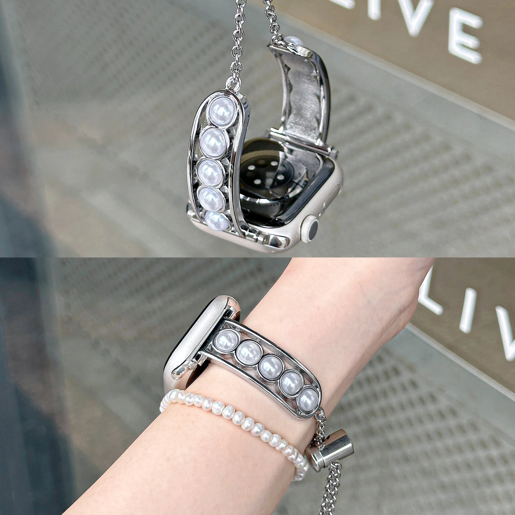 Pearl Strap for Apple Watch Bracelet S10/11 42mm 46 9 8 7 41/45mm Band SE 6 5 Ladies Jewelry Wristband For iWatch 40/44mm 38/42