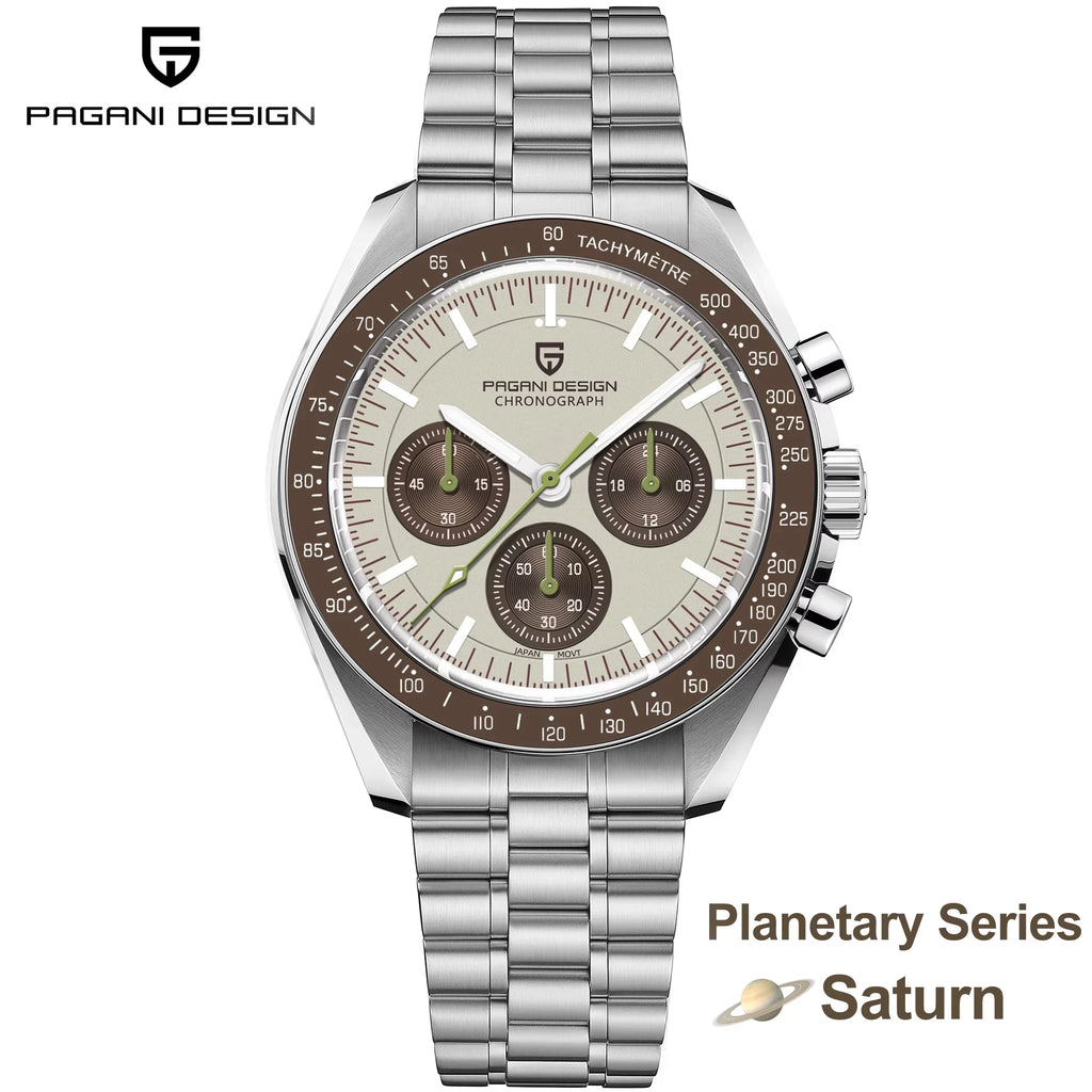 PAGANI DESIGN 2026 New Light Tan Retro Quartz Watch For Men Sports Chronograph AR Sapphire Crystal Luminous Wrist Watch Men VK63