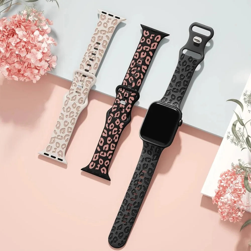 For Apple Watch Bands 40mm 44mm 42mm 45mm 41mm 49mm 46mm Engraved Silicone Bracelets Correa Series 8 9 SE ultra 2 3 10 11 Strap