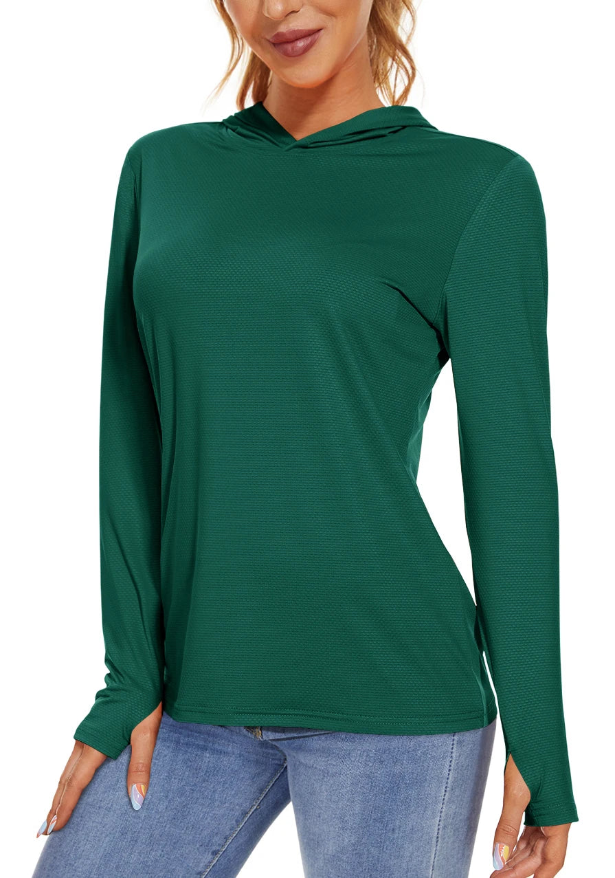 TACVASEN UPF 50+ UV/Sun Protection Outdoor Hooded T-shirt Women's Long Sleeve Hoodie Shirt Fishing Hiking Tee Shirts Pullover