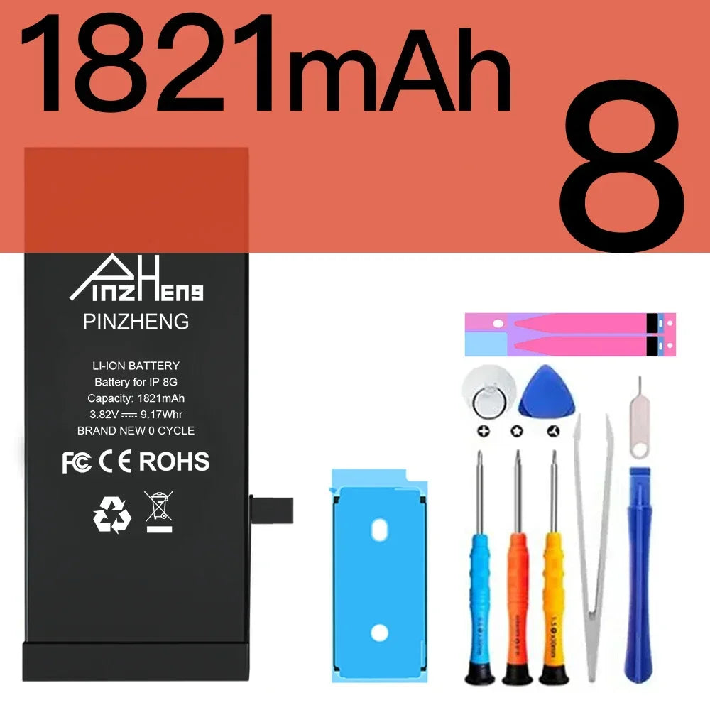 PINZHENG Real High Capacity Battery For iPhone 8 SE2020 6 6S 7 8Plus X Xs Max Xr Phone Replacement Batteries Warranty One Year