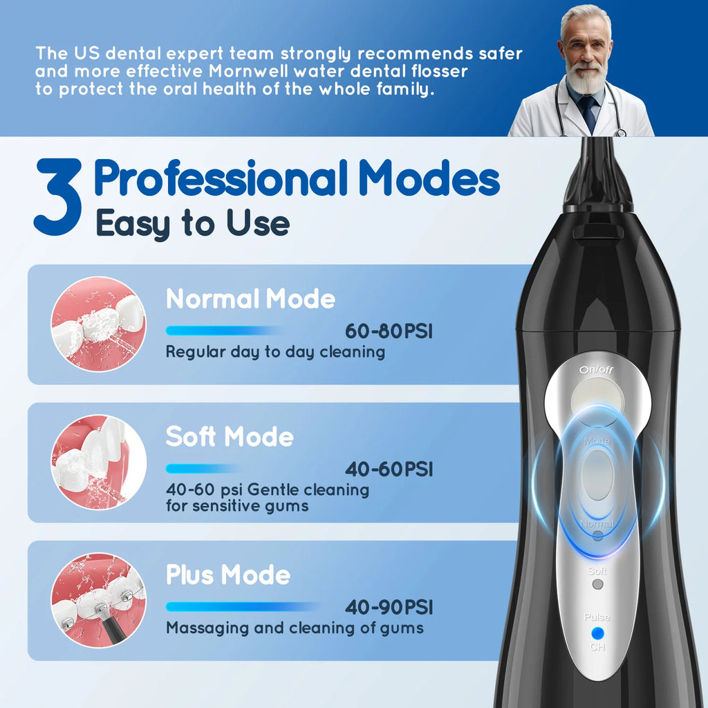 Mornwell Portable Water Flosser with Electric Toothbrush Combo:Gums Care - Brushing & Flossing for Adults, Travel Use, D52 & X3
