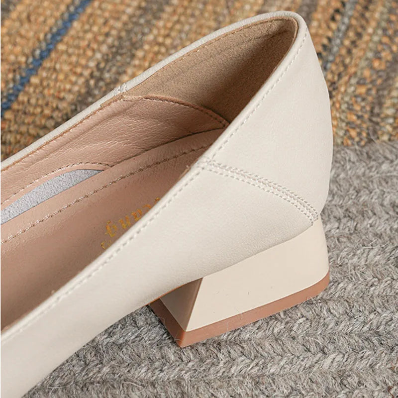 Woman Elegant Square Toe Beige Shoes Lolita Barefoot 4CM High Heel Female Metal Fitting Mary Janes Cute Designer Loafers Shoes