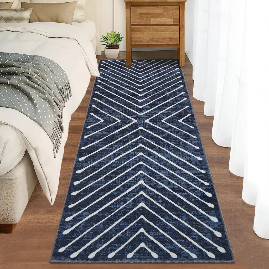 Washable Area Rug – Modern Geometric & Striped Low Pile Soft Carpet, Non-Slip & Mark Resistant for Living Room, Bedroom, Hallway, Dining, Playroom – 2x6FT
