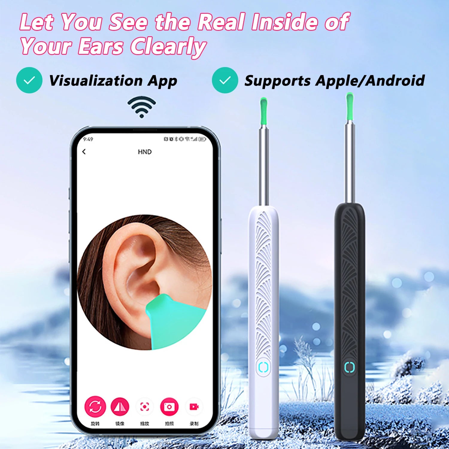 Ear Cleaner with Camera Wireless Ear Sticks Otoscope USB C Charging Endoscope Wax Removal Tool Earpick MIni Camera