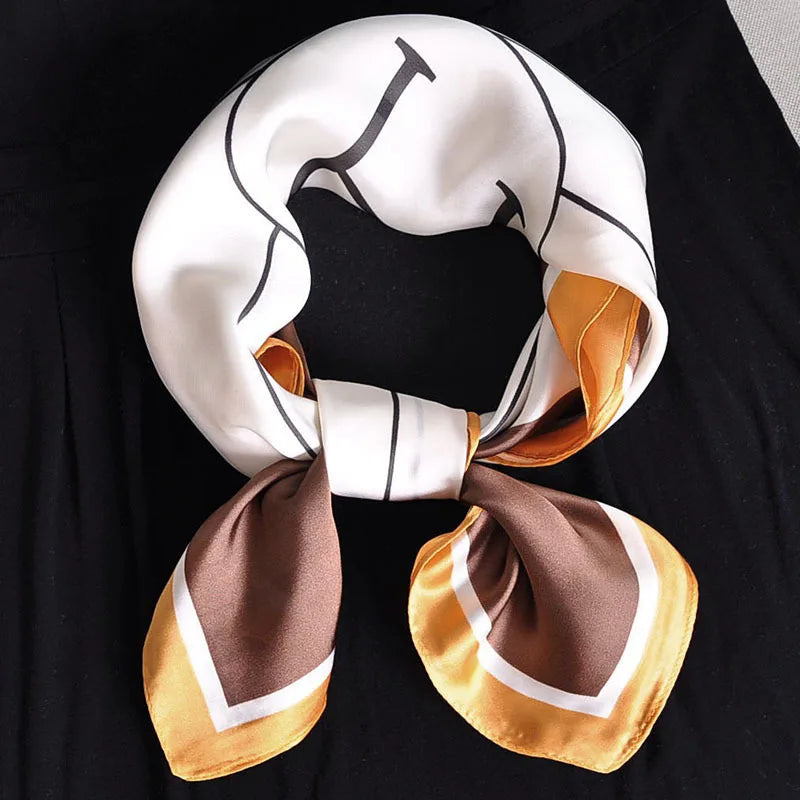 Luxury Apricot Print 70*70cm Silk Square Scarf Women Soft Satin Hairband Neckerchief Tie Female Headband Foulard Bag Ribbon Gift