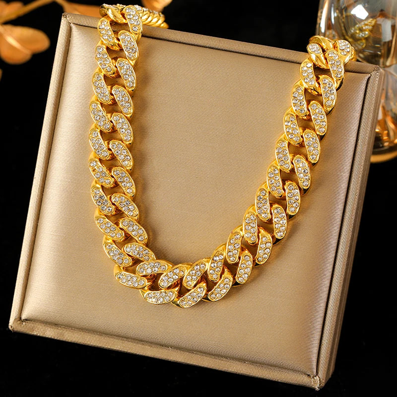 EILIECK 316L Stainless Steel Gold Color Cuba Chain Necklace For Women New Trendy Punk Thick Neck Chain Waterproof Jewelry Gift