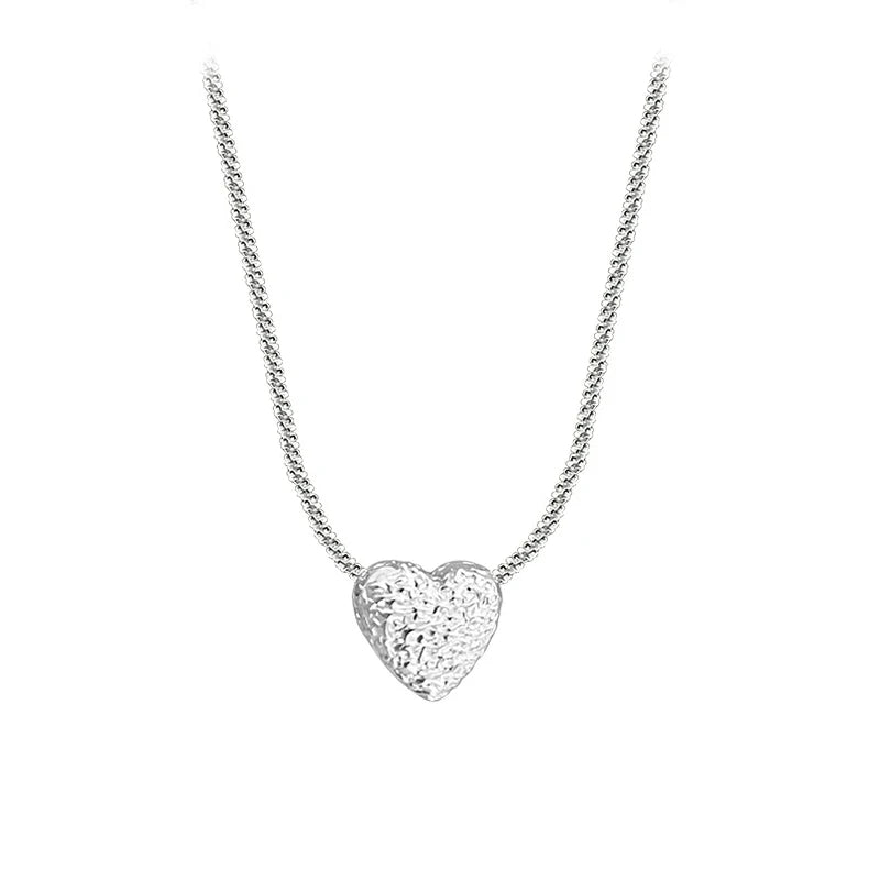 New 925 Sterling Silver Girls Hammer Pattern Love Necklace Simple Heart Shaped Pendant Women's Gift Boutique Jewelry NK153