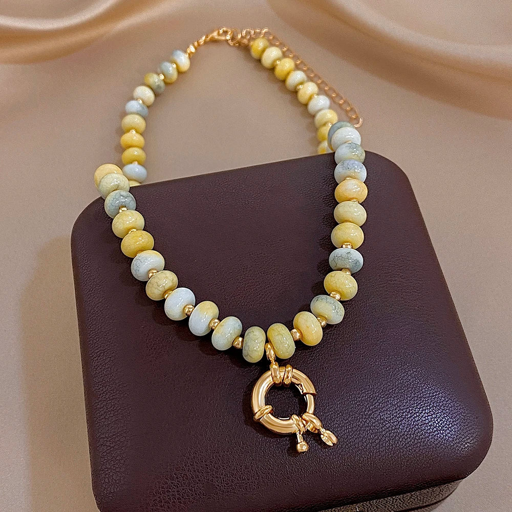 Delicate Colorful Natural Stone Beaded Necklace for Women DIY Buckle Choker Necklaces Party Jewelry Gifts