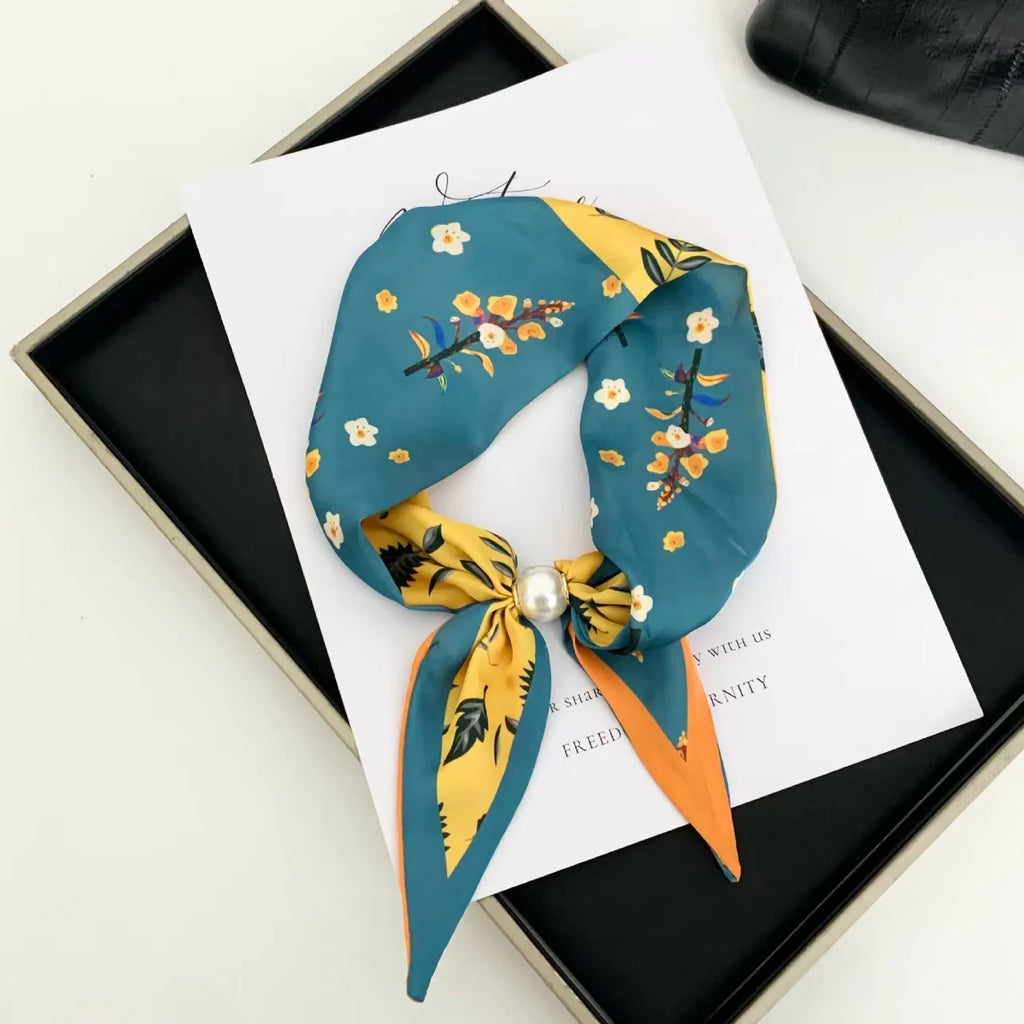 Korean Style Elegant Pearl Magnetic Scarf Women Summer Versatile Breathable Neckerchief Fashion Accessory Neck Wrap Scarves