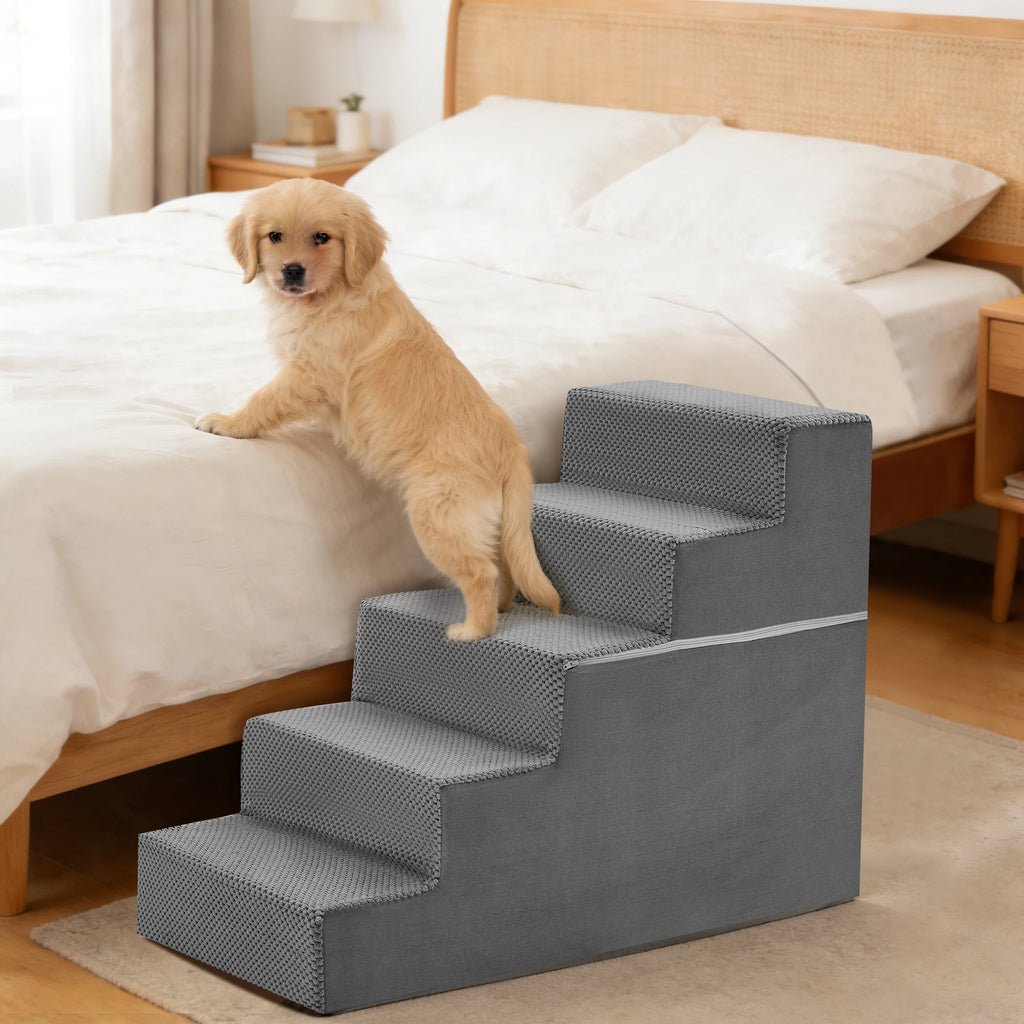 JHK 3-5 Step Right Angled Foam Dog Stairs Ramp for Small Dogs Climbing Ladder Indoor Non-Slip Pet Ladder Ramp Stairs For Home