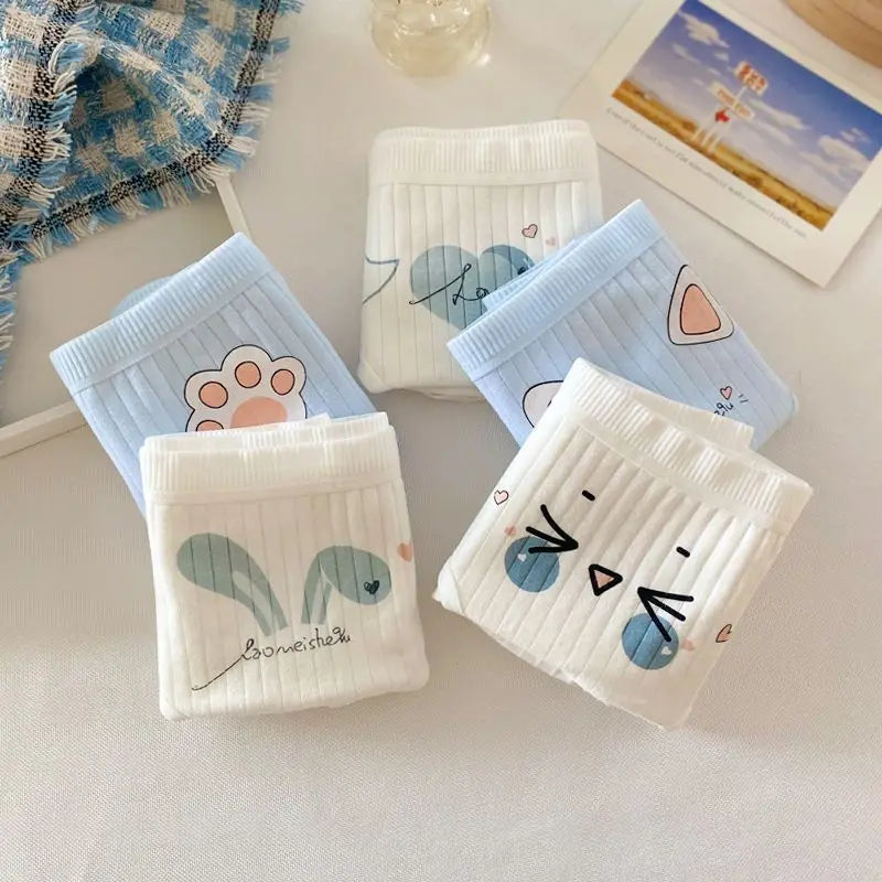 5PCS Girls Cotton Antibacterial Panties Kid Soft Cartoon Briefs 2+y Young Child Underwears Student Cute Thin Breathable Knickers
