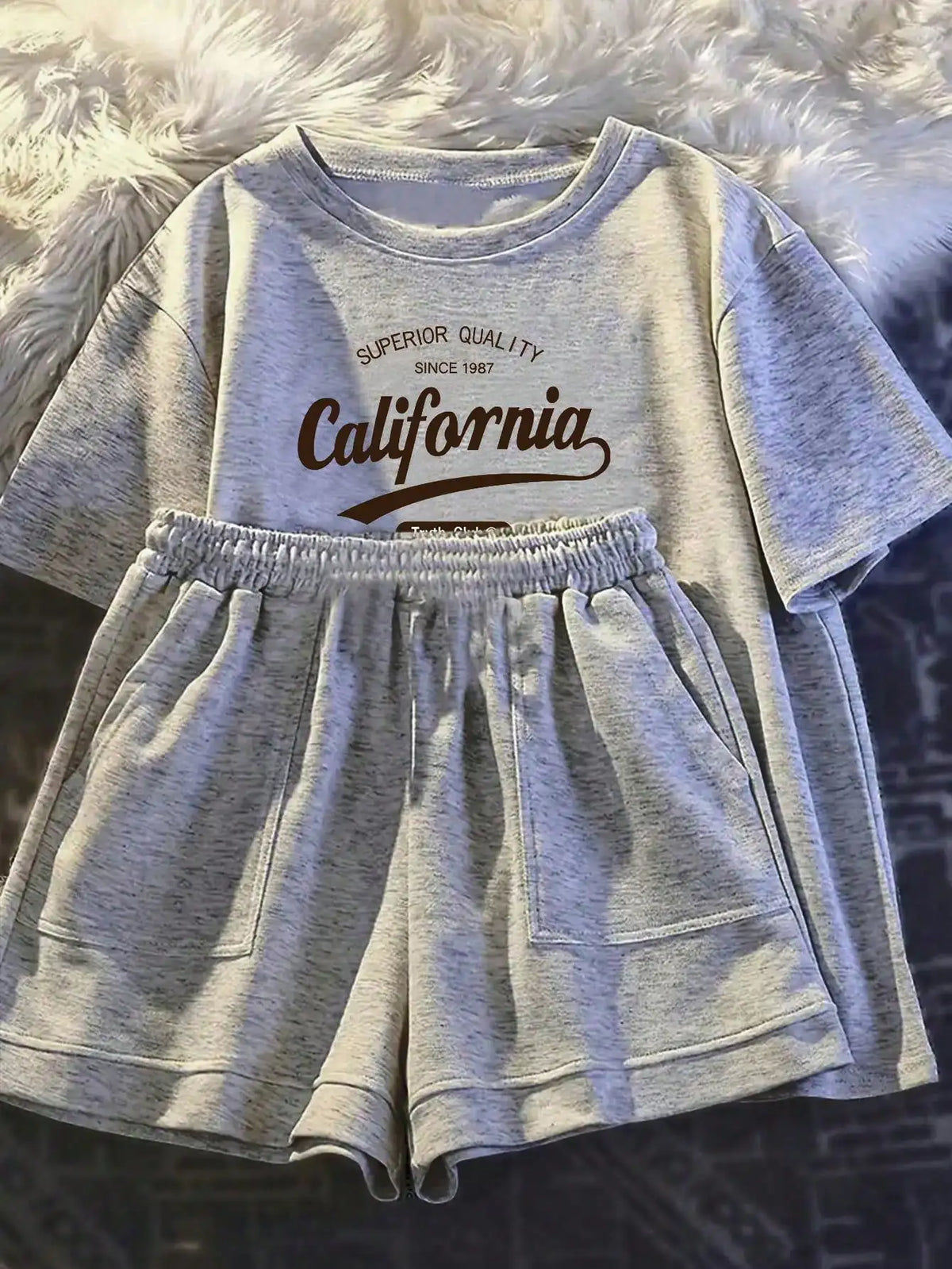 Women's Casual Daily Short-Sleeved Love Printed+Striped Printed Shorts 2-Piece Set with Random Belt Striped Children's Clothing