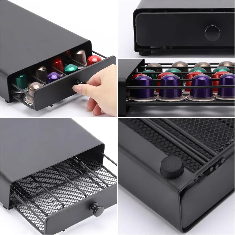 Coffee Pod Drawer Holder Storage Organizer 40 Capacity Pod Capsule Metal Coffee Station for Capsules Home Office Counter
