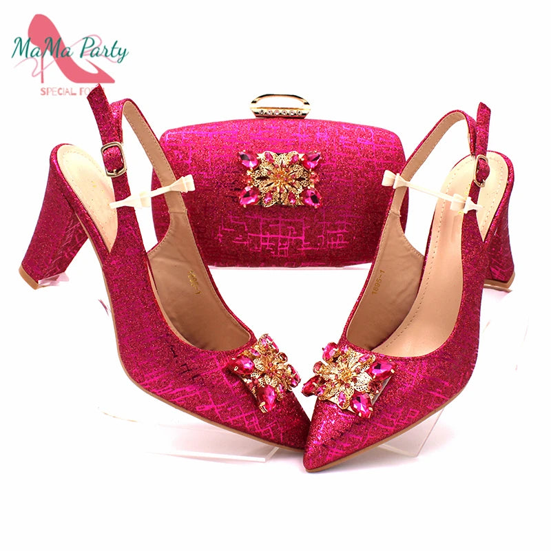 Fashionable Italian Shoes and Bag Set African Sets Champagne Color Nigerian Shoes with Matching Bags for Royal Wedding Party