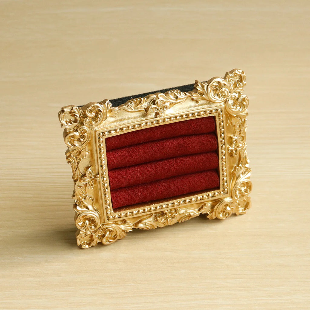 Vintage Gold Ring Display Stand,Suede Earring Tray Baroque Design,Wedding & Birthday Gifts, Velvet Organizer for Engagement Prop