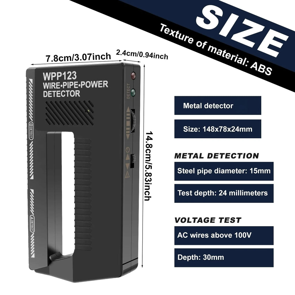 High Sensitivity Handheld Wall Scanner Metal Detector Pointer AC Wire Metal Pipe Power Detection Visual Alert Alarm