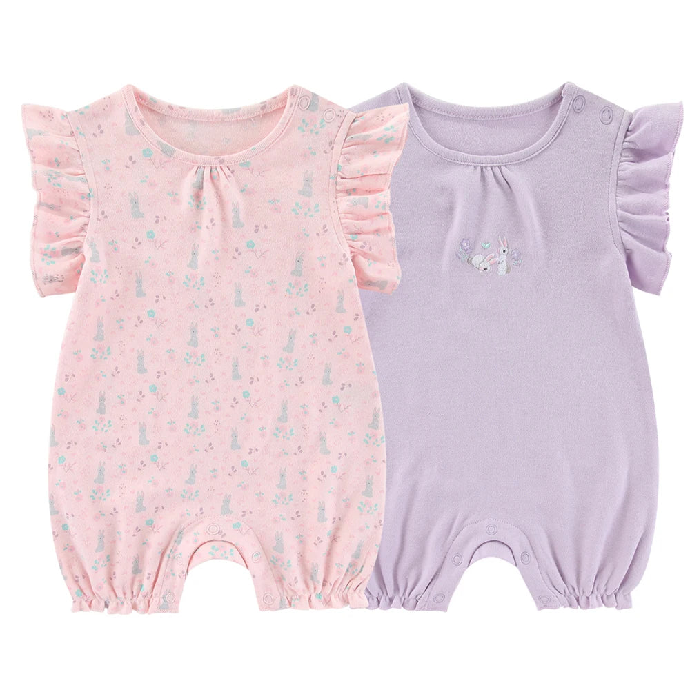 Cotton New Born Baby Boy Clothes 2 Pieces Short Sleeves Baby Girl Clothes 0-24M Waffle Print Infant Rompers Cartoon Bebes