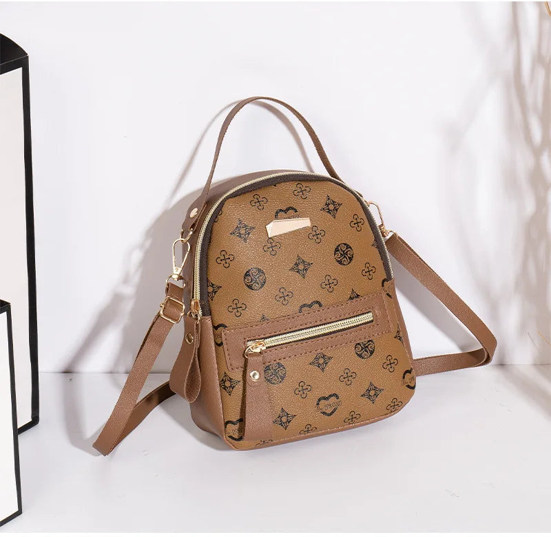 Mini Backpack Women PU Leather Printed Fashion Small Backpack 3 Ways Carry Lightweight Casual Daypack for Daily Travel Shopping