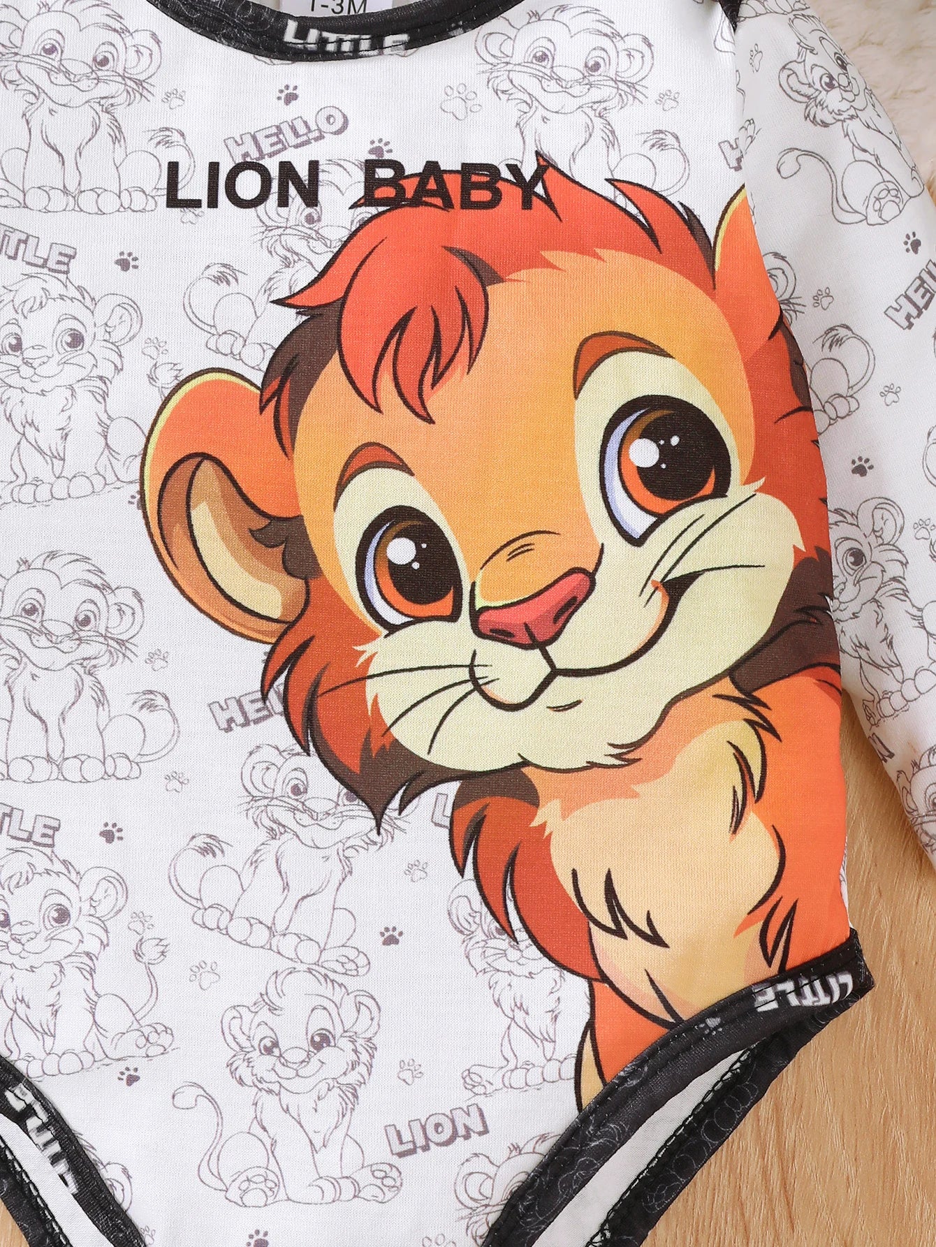 3Pcs Baby Boy Set Round Neck Lion Full Print Bodysuit+Pants Set Suitable for 0-18 Months Newborns Baby Boys Spring  Autumn Set