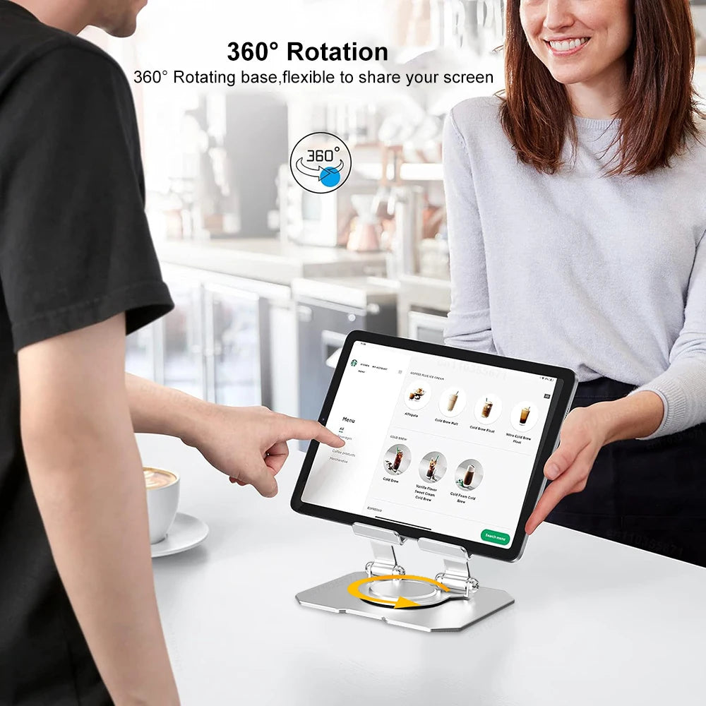 Tablet Holder Carbon Steel Stand with 360° Rotation Adjustable Stand For iPad Pro Air Mini Mobile Phone Desk Bracket 4-15 Inch