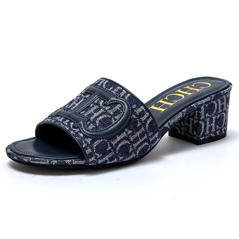 Women's Slippers 2024 New Brand Fabric Low Heel Sandals Outdoor Business Commuter Women's Shoes