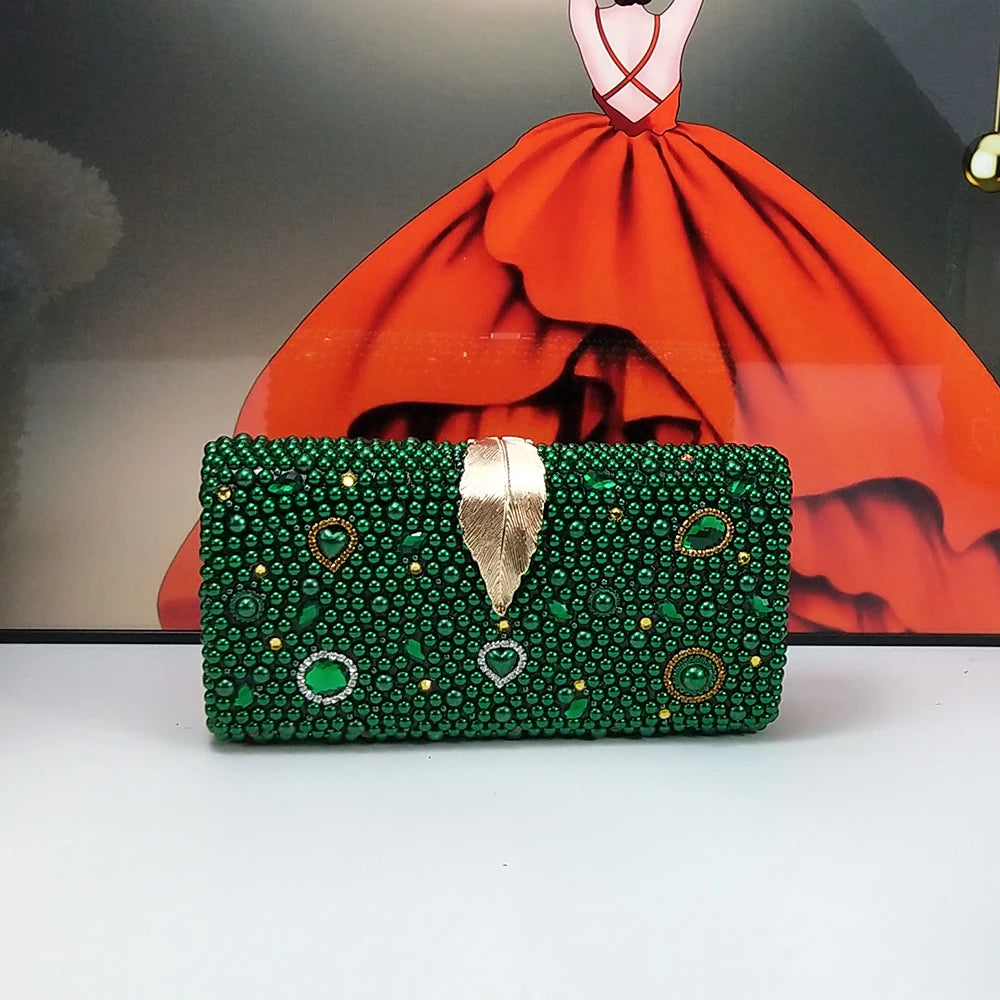 Fashion New Arrival Green Pearl Bridal Shoes and Bag Set Woman Party Dress Shoes Big Size Ankle Strap Buckle Shoes High Pumps