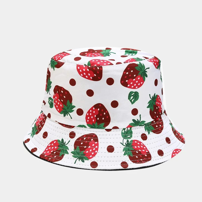 New Creative Fruit Pattern Fisherman's Hat Unisexdouble Sided Bucket Cap Uv Protection Panama Sun Caps for Girls Beach Hats