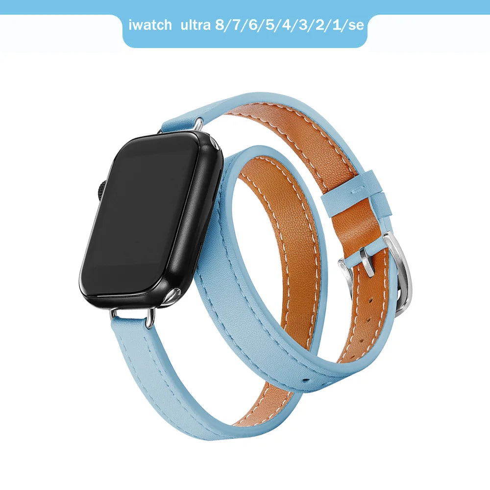 Band for Apple Watch Ultra 49mm 45mm 42mm 44mm 41mm 38mm 40mm Double Tour Leather Strap Iwatch Series 9 8 7 6 Se 5 4 3 2 Correa