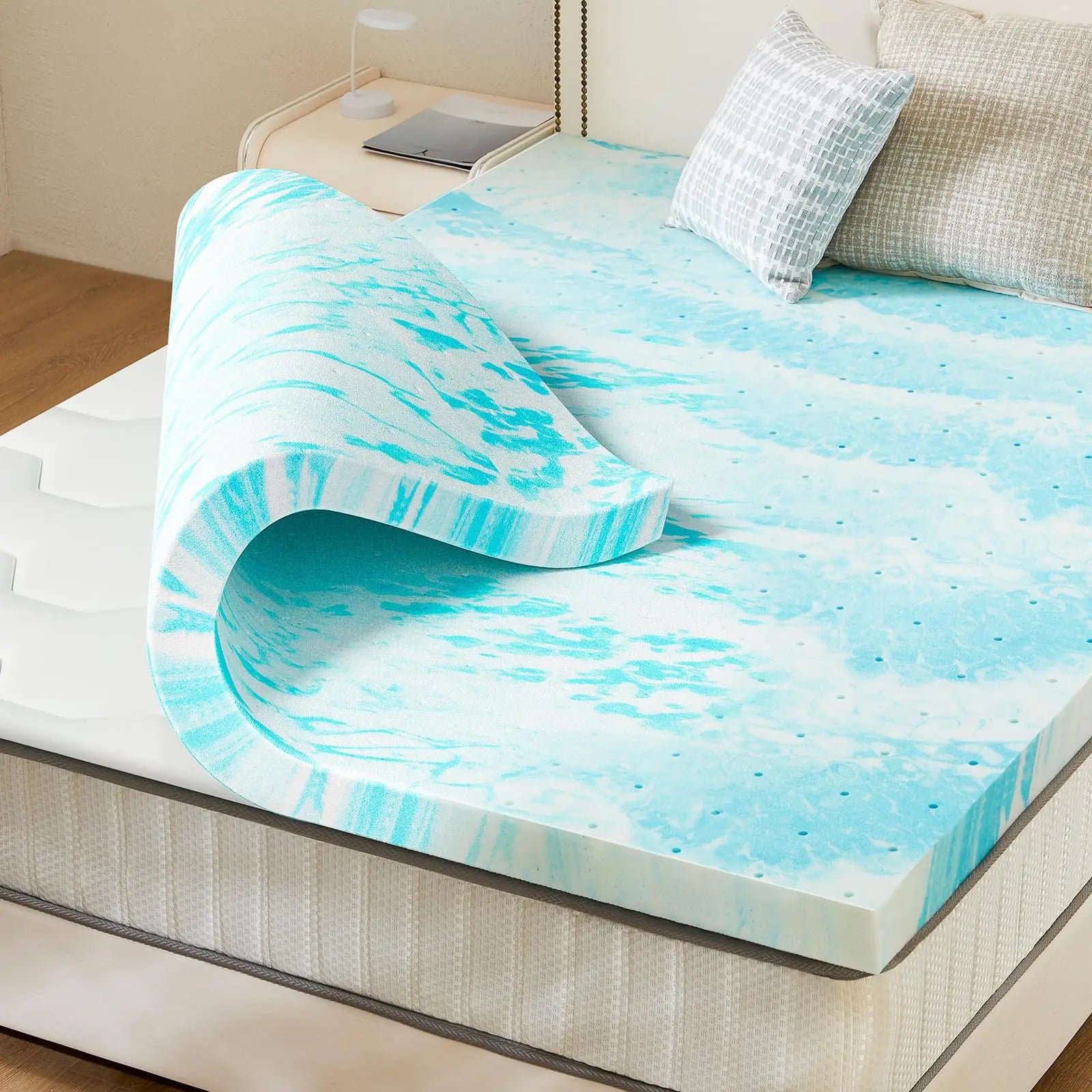JHK 4 Inch Gel Memory Foam Mattress Topper Full Size Cooling Mattress Soft and Breathable Bed Topper School Bedroom Furniture