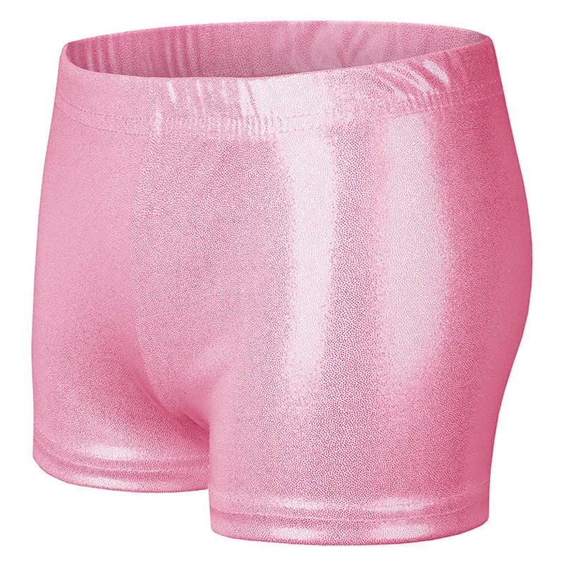 Dance Shorts for Girls Kids Bronzing Metallic Pants Elastic Children Glossy Gymnastic Dancewear Blank Solid Sports Shiny Glitter