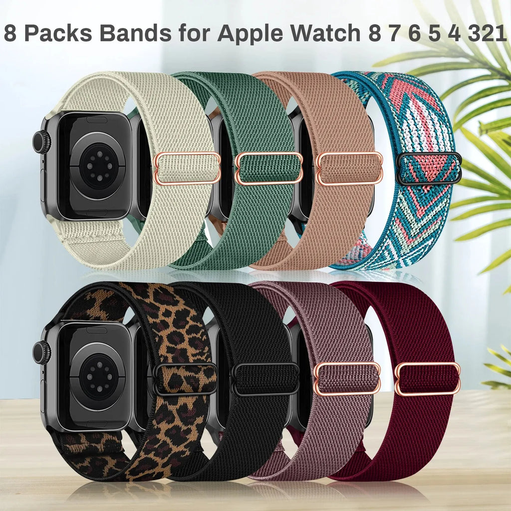 8 Packs Band Compatible with Apple Watch 38 40 41 42 44 45 49mm,Adjustable Nylon Strap for IWatch Series 8/7/6/5/4/3/2/1/SE