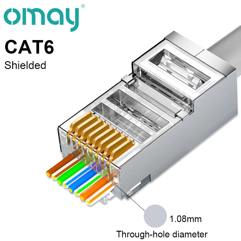 CAT6/7/5E RJ45 Connectors Pass Through Modular Plug Network UTP 3/50μ Gold-Plated 8P8C Crimp End for Ethernet Cable