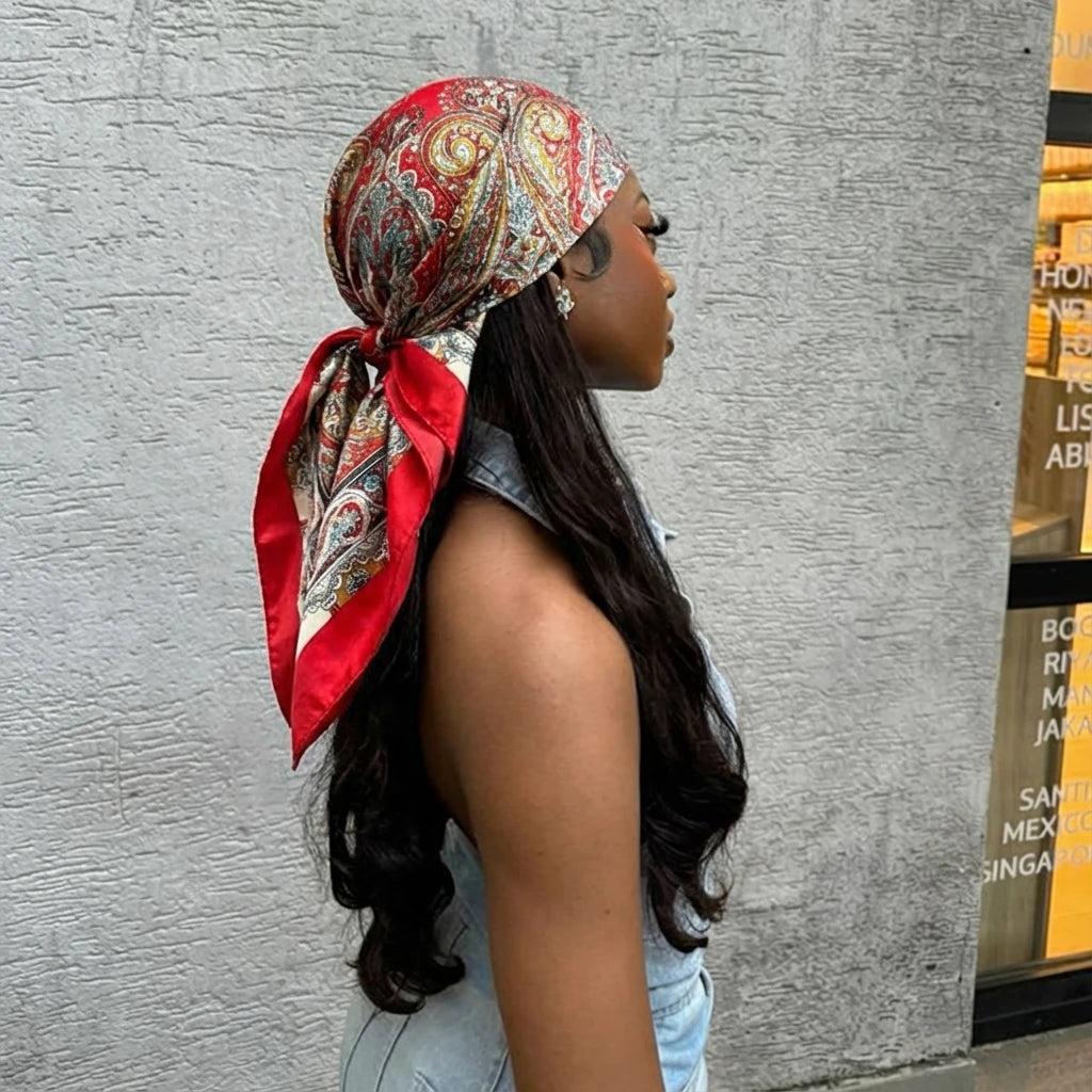 90*90cm Paisley Print Satin Hijabs for Women Luxury Square HeadScarf Bandana Cheveux Soft Neckerchief Hijab Hair Scarves