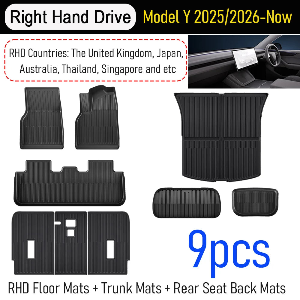 USVOTOV For Tesla Model Y Juniper 2025 2026 Floor Mats TPE Front Rear Cargo Liner Backrest Pads Trunk Mats for Tesla Accessories