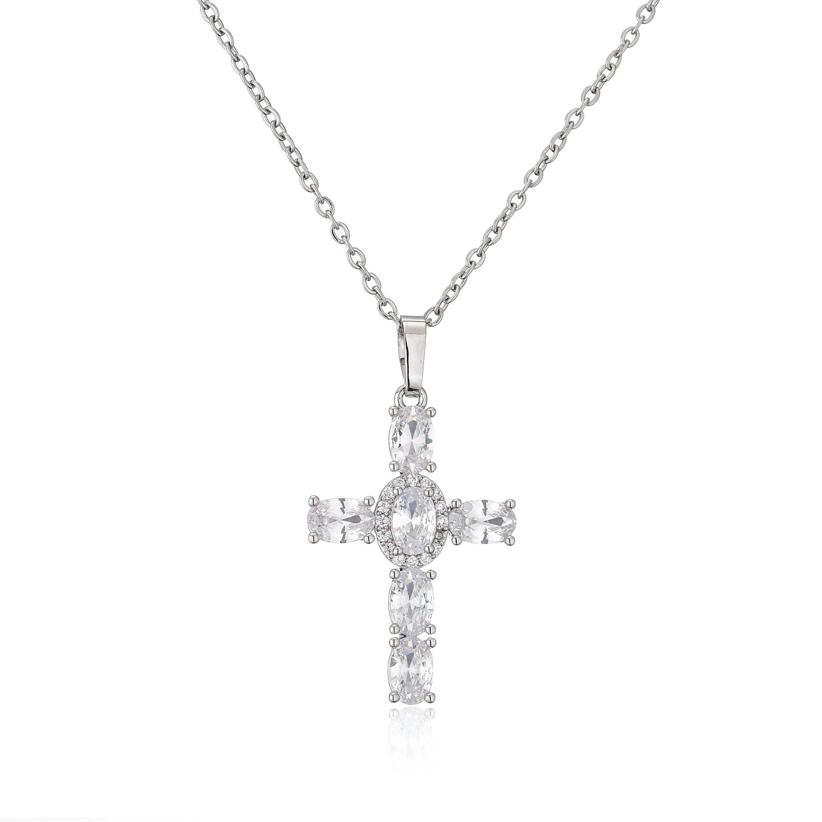 HECHENG,High Quality Crystal Shiny Zirconia Cubic Zircon Necklace Pendant Cross Jesus Christ Gold Colour Jewelry Gift for Women