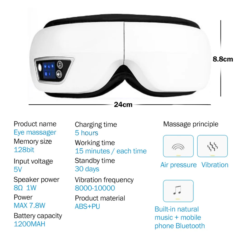 Electric 6D Smart Eye Massager Airbag Compress Vibration Eye Massage Care Instrument Eye Relax Fatigue Bluetooth Music SleepMask