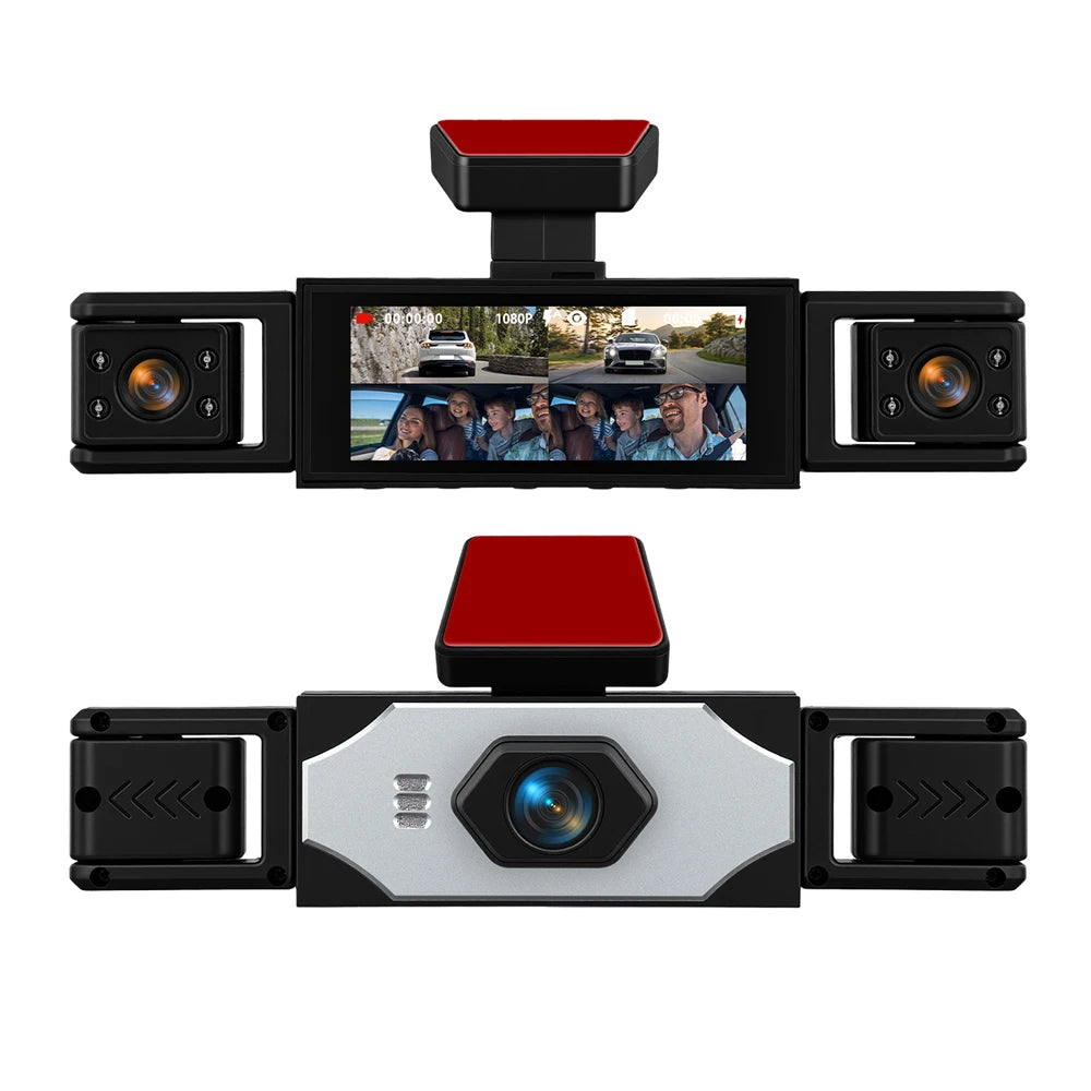 Podofo 3.16'' Dash Cam Four Lens Video Recorder With 480p Left Interior, Right Interior, And Rear View Cameras With Loop Recording, Exposure Compensation Car Parking, Driving Assistance Camera Recorder