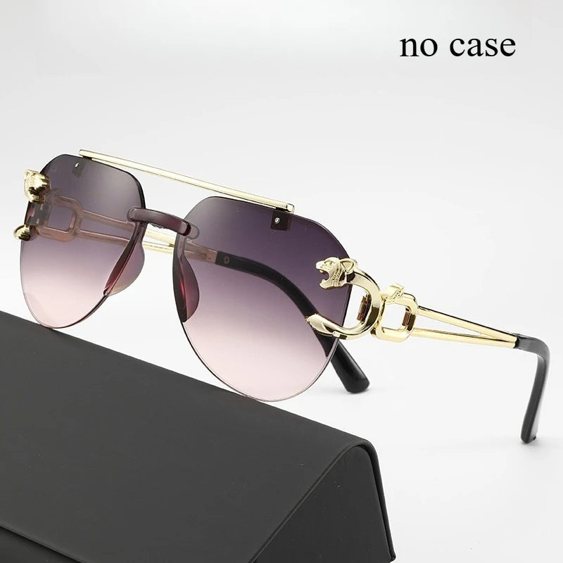 Frameless Beveled Sunglasses Frog Eyes Gradient Color UV Protection Oversized Sun Glasses