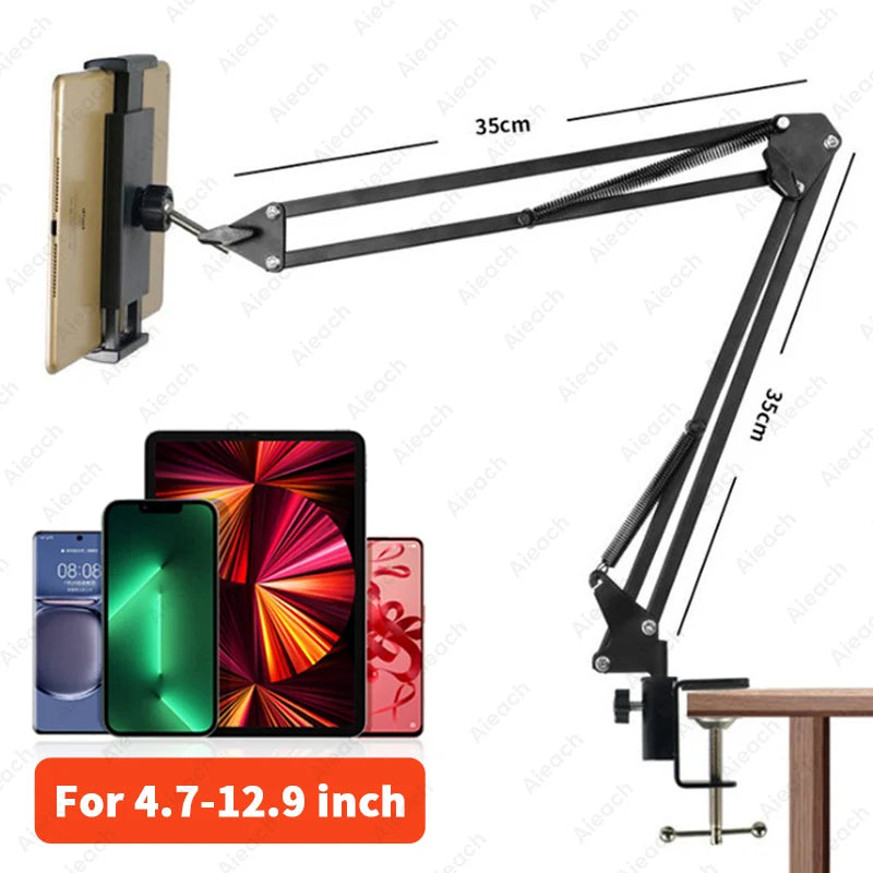 Adjustable Bed Tablet Stand for 4-12.9 Inches Mobile Phones Tablets Aluminum Arm Bed Desk Tablet Mount Support for iPad Mini