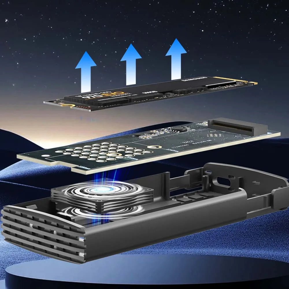 TISHRIC 10Gbps/20Gbps M.2 M/B+M-Key SSD M2 NVME External Hard Drive Enclosure Single/Dual Protocol With Cooling Fan For Gaming