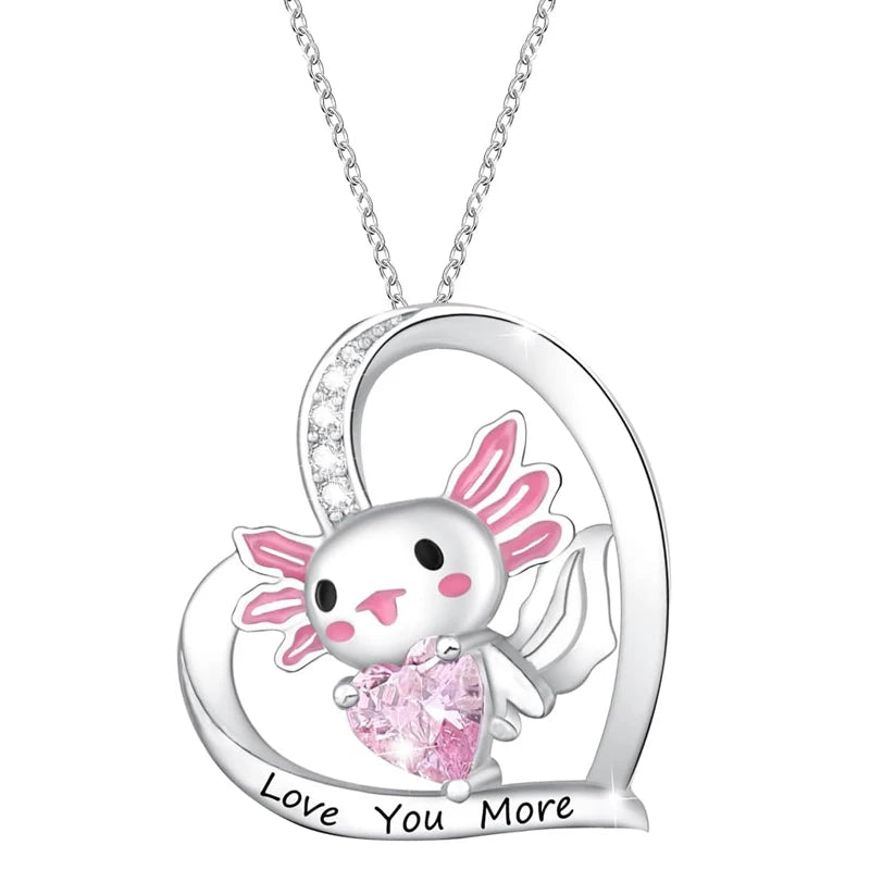 Cute Axolotl Crystal Pendant Necklaces Gifts for Girls Daughter Boys Son Granddaughter Niece Birthday Christmas Graduation Gift
