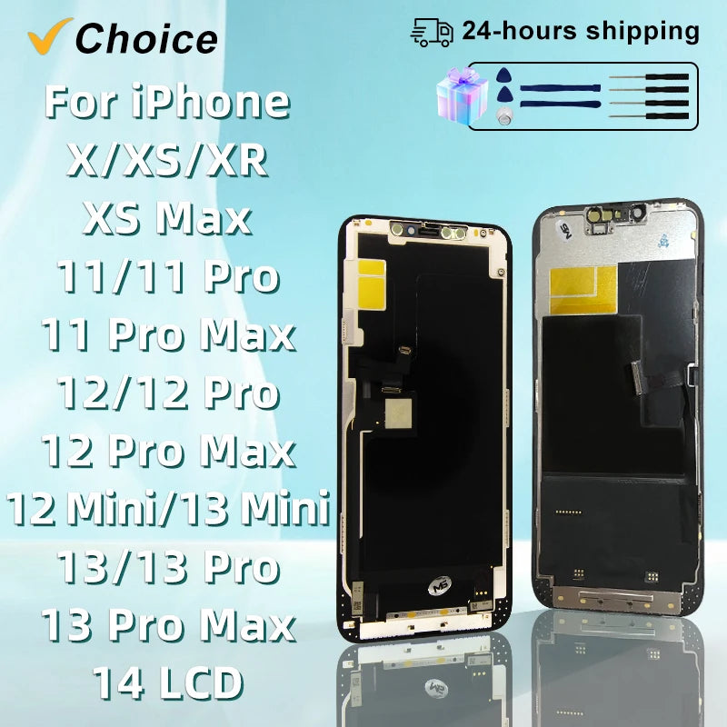 Super AAA+ OLED For iPhone X XR XS MAX 11 12 Pro Display 13 14 Pro Screen Face ID Touch For 13 MINI 14 Pro Max Replacement Part